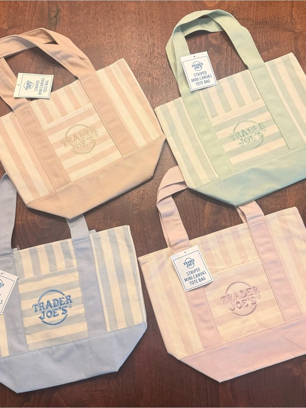 Trader Joe’s Mini Canvas Tote Bag - Pastel Colors FULM SET